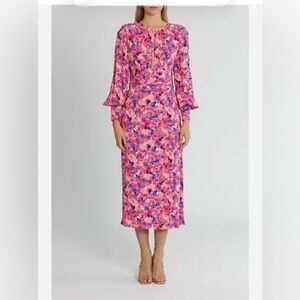 Rebecca Vallance Pink Floral Long Sleeve Midi Dress